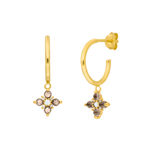 Creolen BLOOM, Rauchquarz/Mondstein, 18 Karat Gelbgold vergoldet Creolen BLOOM, Rauchquarz/Mondstein, 18 Karat Gelbgold vergoldet