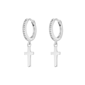 Creolen CROSS/Zirkonia, 925 Sterlingsilber, rhodiniert