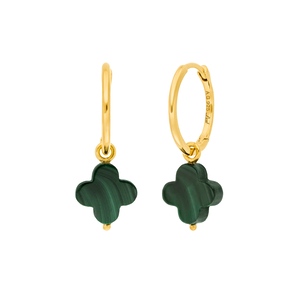 Creolen Clover Gem, Malachit, 18 Karat Gelbgold vergoldet