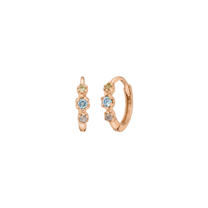 Creolen Three Gems, Blauer Topas, 18 K Rosegold vergoldet