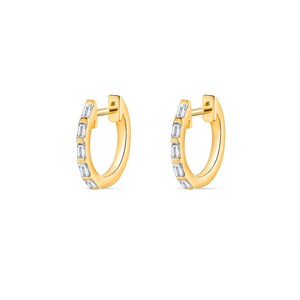 Creolen mit Baguette Diamanten, 14 Karat Gelbgold