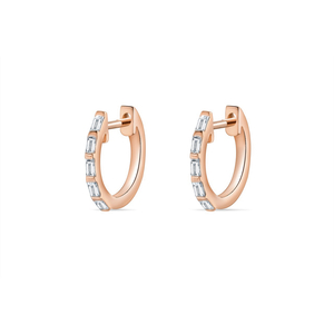 Creolen mit Baguette Diamanten, 14 Karat Rosegold