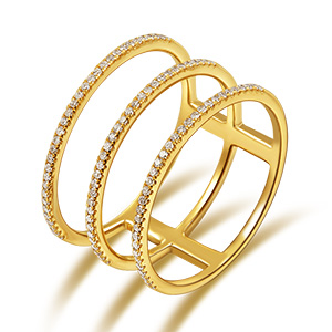 Ring Triple mit Diamanten, 18 Karat Gelbgold