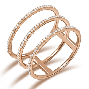 Ring Triple mit Diamanten, 18 Karat Rosegold