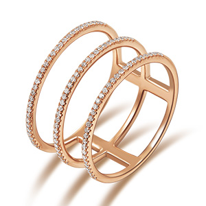 Ring Triple mit Diamanten, 18 Karat Rosegold