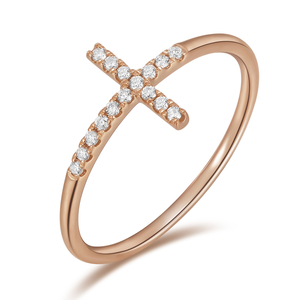 Ring Kreuz mit Diamanten, 18 Karat Rosegold