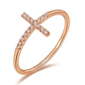 Ring Kreuz mit Diamanten, 18K Rosegold