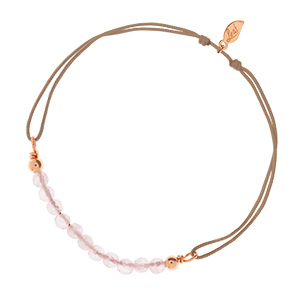 Glcksarmbndchen Rosenquarz, 18 K Rosegold vergoldet, Beige