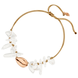 Glcksarmband Cowrie Shell/Bergkristall, 18 K Rosegold vergoldet