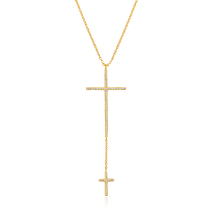 Halskette 2 Kreuze mit Diamanten, 18 Karat Gelbgold