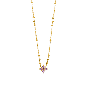 Halskette BLOOM, Amethyst/Rhodolith, 18 Karat Gelbgold vergoldet