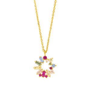 Halskette CUBE FLOWER, Multi Colour Zirkonia, 18 K Gelbgold vergoldet
