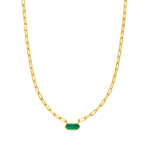 Halskette CUBE, Grner Achat, 18 Karat Gelbgold