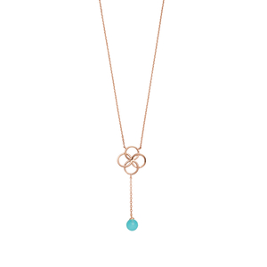 Halskette Clover Charm, Aqua Chalzedon, 18 Karat Rosegold vergoldet