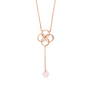 Halskette Clover Charm, Rosenquarz, 18 Karat Rosegold vergoldet