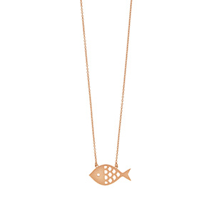 Halskette Fisch mit Zirkoniastein, 18 K Rosegold vergoldet