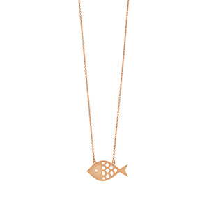 Halskette Fisch mit Zirkoniastein, 18 Karat Rosegold vergoldet