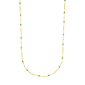 Halskette Flying Gems, Grüner Achat, 90cm, 18 K Gelbgold vergoldet