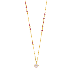 Halskette Flying Gems, Rosenquarz, 18 K Gelbgold vergoldet