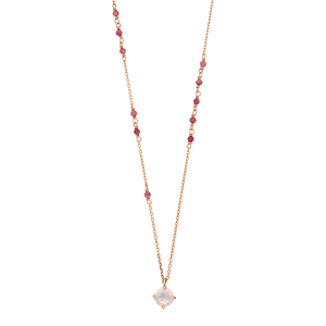 Halskette Flying Gems, Rosenquarz, 18 K Rosegold vergoldet