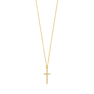 Halskette Kreuz mit Zirkonia, 18 K Gelbgold vergoldet