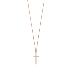 Halskette Kreuz mit Zirkonia, 18 K Rosegold vergoldet