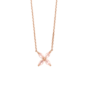 Halskette Leaf Flower, Rosenquarz, 18 Karat Rosegold vergoldet