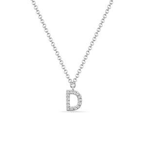 Halskette Letter D, 14 K Weigold mit Diamanten