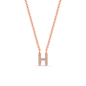 Halskette Letter H, 14 K Rosegold mit Diamanten