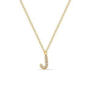 Halskette Letter J, 14 K Gelbgold mit Diamanten