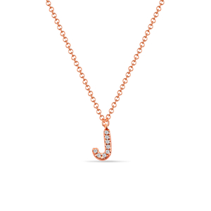 Halskette Letter J, 14 K Rosegold mit Diamanten