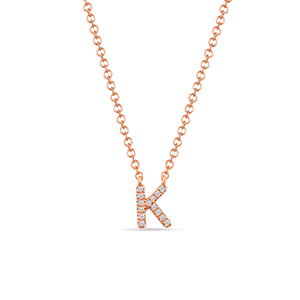 Halskette Letter K, 14 K Rosegold mit Diamanten