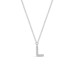 Halskette Letter L, 14 K Weigold mit Diamanten