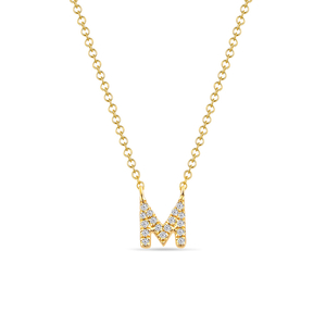 Halskette Letter M, 14 K Gelbgold mit Diamanten