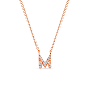 Halskette Letter M, 14 K Rosegold mit Diamanten