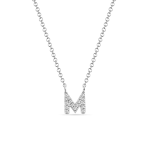 Halskette Letter M, 14 K Weigold mit Diamanten