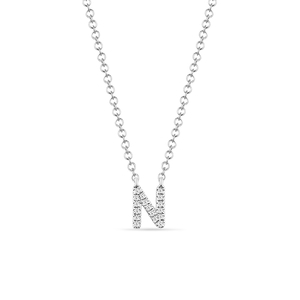 Halskette Letter N, 14 K Weigold mit Diamanten