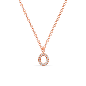 Halskette Letter O, 14 K Rosegold mit Diamanten