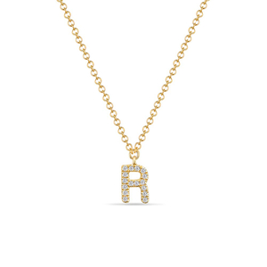 Halskette Letter R, 14 K Gelbgold mit Diamanten