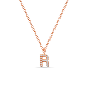 Halskette Letter R, 14 K Rosegold mit Diamanten