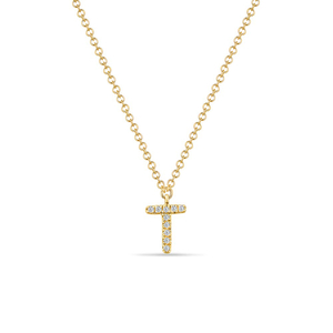 Halskette Letter T, 14 K Gelbgold mit Diamanten