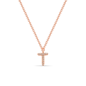 Halskette Letter T, 14 K Rosegold mit Diamanten