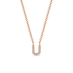 Halskette Letter U, 14 K Rosegold mit Diamanten