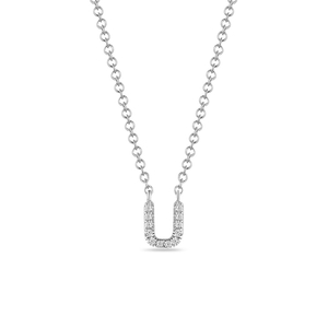 Halskette Letter U, 14 K Weigold mit Diamanten
