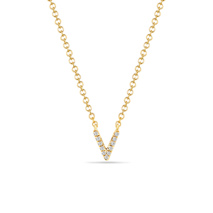 Halskette Letter V, 14 K Gelbgold mit Diamanten