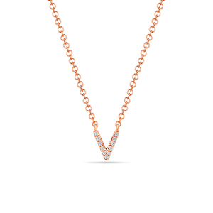 Halskette Letter V, 14 K Rosegold mit Diamanten