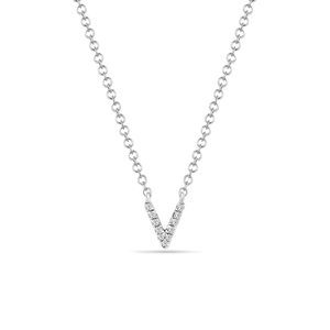 Halskette Letter V, 14 K Weigold mit Diamanten