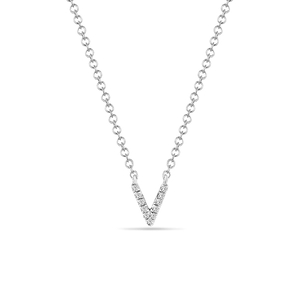 Halskette Letter V, 14 K Weigold mit Diamanten