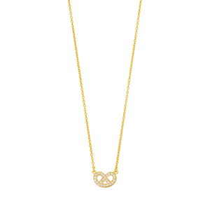 Halskette Mini Brezn mit Zirkonia, 18 Karat Gelbgold vergoldet
