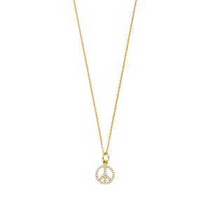 Halskette Peace mit Zirkonia, 18 K Gelbgold vergoldet